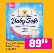 Baby Soft White Toilet Tissue 2 Ply 18's