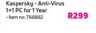 Kaspersky Anti Virus 1 + 1 PC For 1 Year