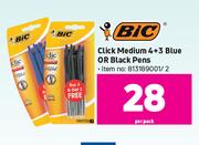 Bic Click Medium 4 + 3 Blue Or Black Pens-Per Pack