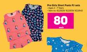 Pre Girls Short Pants PJ Sets-Each