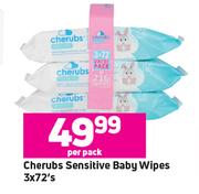 Cherubs Sensitive Baby Wipes-3 x 72 Per Pack
