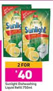 Sunlight Dishwashing Liquid Refill-For 2 x 750ml