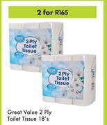 Great Value 2 Ply Toilet Tissue-For 2 x 18's Pack