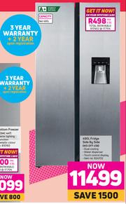 defy 490l side by side fridge wd dff 458