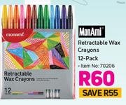 Monami Retractable Wax Crayons-12's Pack