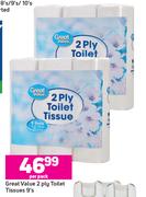 Great Value 2 Ply Toilet Tissues-9's Per Pack