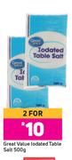 Great Value Iodated Table Salt-For 2 x 500g