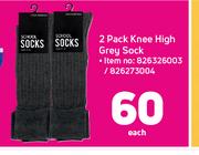 2 Pack Knee High Grey Sock-Each