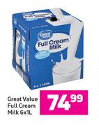 Great Value Full Cream Milk-6 x 1L 