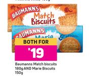 Baumanns Match Biscuits 180g & Marie Biscuits 150g-For Both  