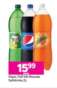 Pepsi 7Up Or Miranda Softdrinks-2Ltr Each  