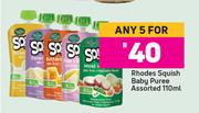 Rhodes Squish Baby Puree Assorted-For Any 5 x 110ml