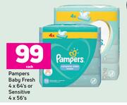 Pampers Baby Fresh 4 x 64's Or Sensitive 4 x 56's Pack-Each