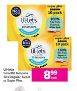 Lil-Letts Smartfit Tampons Regular, Super Or Super Plus-10's Pack Each