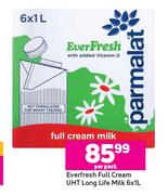 Everfresh Full Cream UHT Long Life Milk-6 x 1Ltr Per Pack