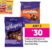 Cadbury Whispers Or Tumbles Milk Chocolate Assorted-Any 2 x 65g