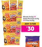 Niknaks 5x22g Or Simba Munchies 4x14g Or Fritos 4x25g-For Any 3