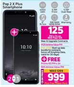 2 x Tecno Pop 2 X Plus Smartphone-On Red Flexi 125 + On Promo 65