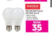 Eurolux 6W LED A60 Classic E27 WW Twin B-Per Pack