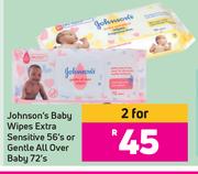 Johnson's Baby Wipes Extra Sensitive 56's Or Gentle All Over Baby 72's-For 2