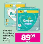 Pampers Sensitive Or Fresh Baby Wipes 4 Pack-Each
