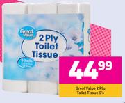 Great Value 2 Ply Toilet Tissue-9's