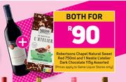 Robertsons Chapel Natural Sweet Red 750ml & 1 Nestle Latelier Dark Chocolate 115g-Both For