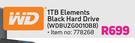 WD 1TB Elements Black Hard Drive WDBUZG0010BB-Each