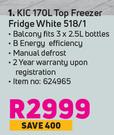 KIC 170L Top Freezer Fridge White 518/1