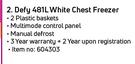 Defy 481L White Chest freezer 