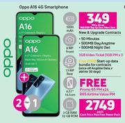 2 x Oppo A16 4G Smartphone-On 1GB Red Top UP Core More Data + On Promo 65