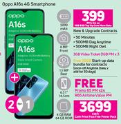 2 x Oppo A16s 4G Smartphone-On 1GB Red Top UP Core More Data + On Promo 65