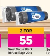 Great Value Black Refuse Bags-For 2 x 20's