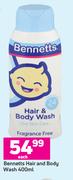 Bennetts Hair And Body Wash-400ml Each