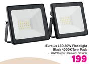 Eurolux LED 20W Floodlight (Black) 4000K Twin Pack