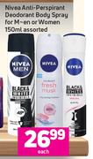 Nivea Anti Perspirant Deodorant Body Spray For Men Or Women Assorted-150ml Each