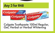 Colgate Toothpaste 100ml, Regular, Gel, Herbal Or Herbal Whitening-For Any 3