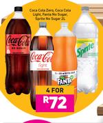 Coca-Cola Zero, Coca-Cola Light, Fanta No Sugar, Sprite No Sugar-For 4 x 2Ltr