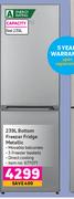 KIC 239L Bottom Freezer Fridge Metallic