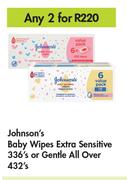 Johnson's Baby Wipes Extra Sensitive 336's Or Gentle All Over 432's Pack-For Any 2