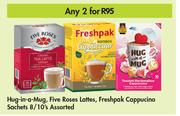 Hug-In-A-Mug, Five Roses Lattes, Freshpak Cappucino Sachets Assorted-For Any 2 x 8/10's Pack