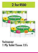 Twinsaver 1 Ply Toilet Tissue-For 2 x 15's
