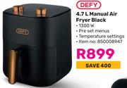 Defy 4.7Ltr Manual Air Fryer (Black)