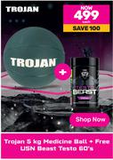 Trojan 5Kg Medicine Ball + Free USN Beast Testo 60's-Each