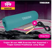 Trojan 10mm NBR Exercise Mat Assorted + Trojan Cotton/Traditional Jump Rope-Each
