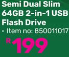 Hikvision Semi Dual Slim 64GB 2 In 1 USB Flash Drive