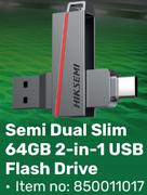 Hikvision Semi Dual Slim 128GB 2 In 1 USB Flash Drive
