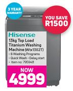 Hisense 13Kg Top Load Titanium Washing Machine WTX1302T