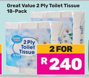 Great Value 2 Ply Toilet Tissue-For 2 x 18 Pack