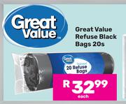 Great Value Refuse Black Bags-20s Pack